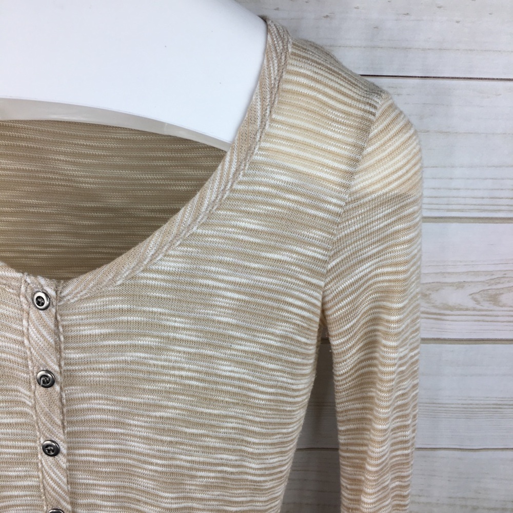 Anthropologie Splendid Tan Knit Blouse 3/4 Slv Top - Picture 4 of 8